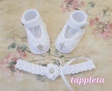 Baptism shoes and headband, white booties with rhingstone cross, baptism booties