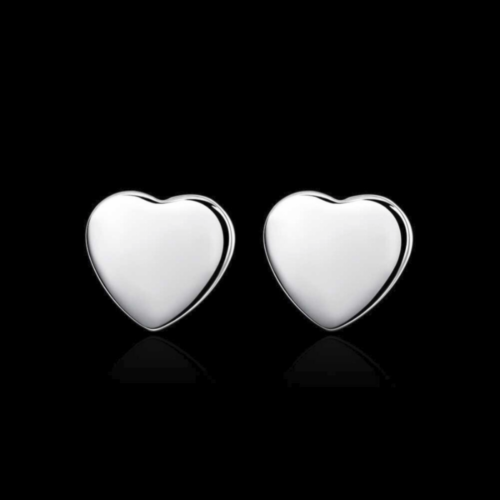 Solid Heart Stud Earrings Sterling Silver NEW - Picture 1 of 10