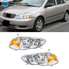 Headlights Pair For Toyota Corolla LE CE 2003-2006-2008 Halogen Chrome Housing