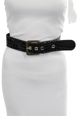 Gavazzeni Italy Womens Embossed Leather Verona Wide Buckle Belt Black Size 85