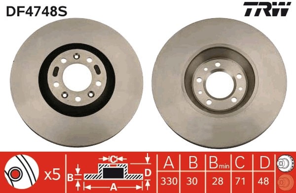 2X Bremsscheibe TRW Single DF4748S FüR 607 Peugeot SW 407 C5 9D CitroËN 9U C6 3-image