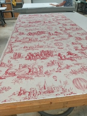 Bon Voyage By French General Moda Fabric Red Toille Upholstery Drapes 2.5 Yd NOS