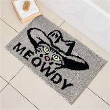 Funny Meowdy Bath Mat Non-Slip 16 W x 24 L Cute Western Cat Cowboy Tufted B...