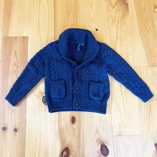 Janie Jack Cardigan Boys 3 Blue Shawl Collar Cable Knit Fisherman Preppy Grandpa