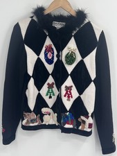 VTG Jack B Quick Dog Theme Ugly Christmas Sweater Small Holiday Cardigan