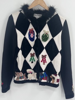 VTG Jack B Quick Dog Theme Ugly Christmas Sweater Small Holiday Cardigan 