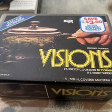 Visions by Corning 1-Pt / 500 mL Covered Saucepan V-81 Amber Glass Cookware NEW
