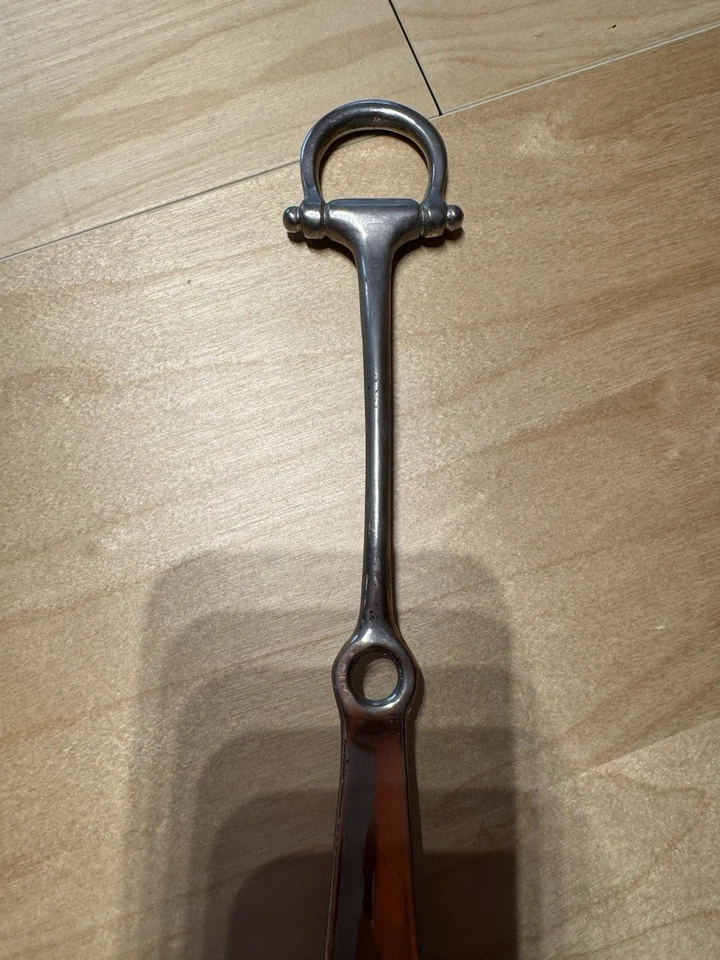 Saks Fifth Avenue Solid Brass Shoehorn W/ Stirrup Handle 15" Long Made in Italy - Image 2 of 4