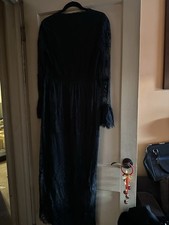H&M Black Lace Maxi Dress V-Neck Bell Sleeve Long Lined Pullover Size 12 Regular