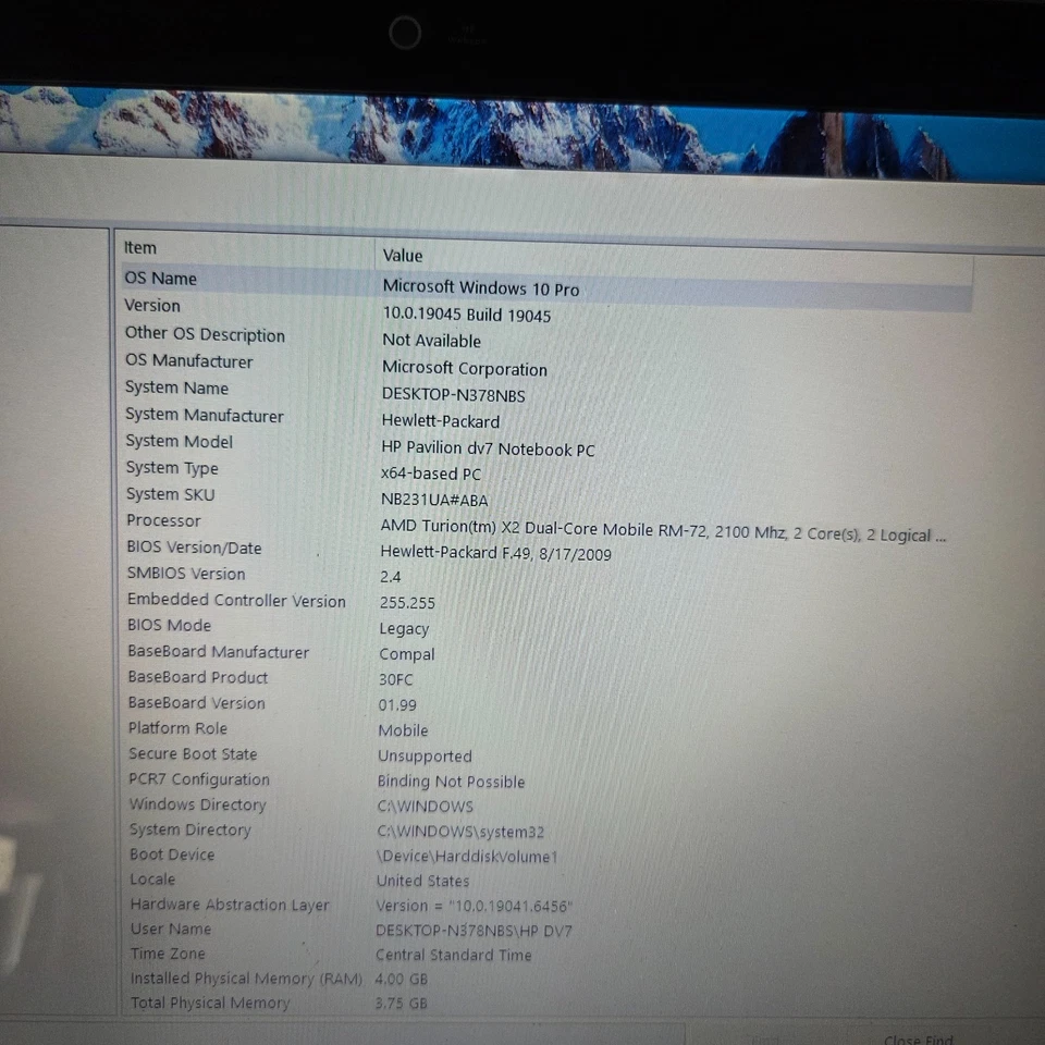 HP Pavilion DV7-1245DX AMD Turion X2 RM-72 2100 MHz 4 GB 250 GB SSD Win 10 - Immagine 4 di 4