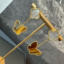 Butterfly earring white mop clover tigers eye 925 silver gold plated