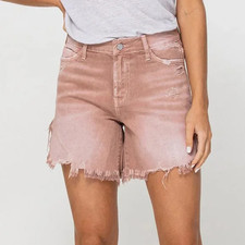 Vervet by Flying Monkey Rebecca Short Frayed Stretch Pink Brown 100% Cotton