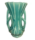 McCoy Pottery Ribbon Strap Vase-Teal/Green 12”H Vintage 1940s