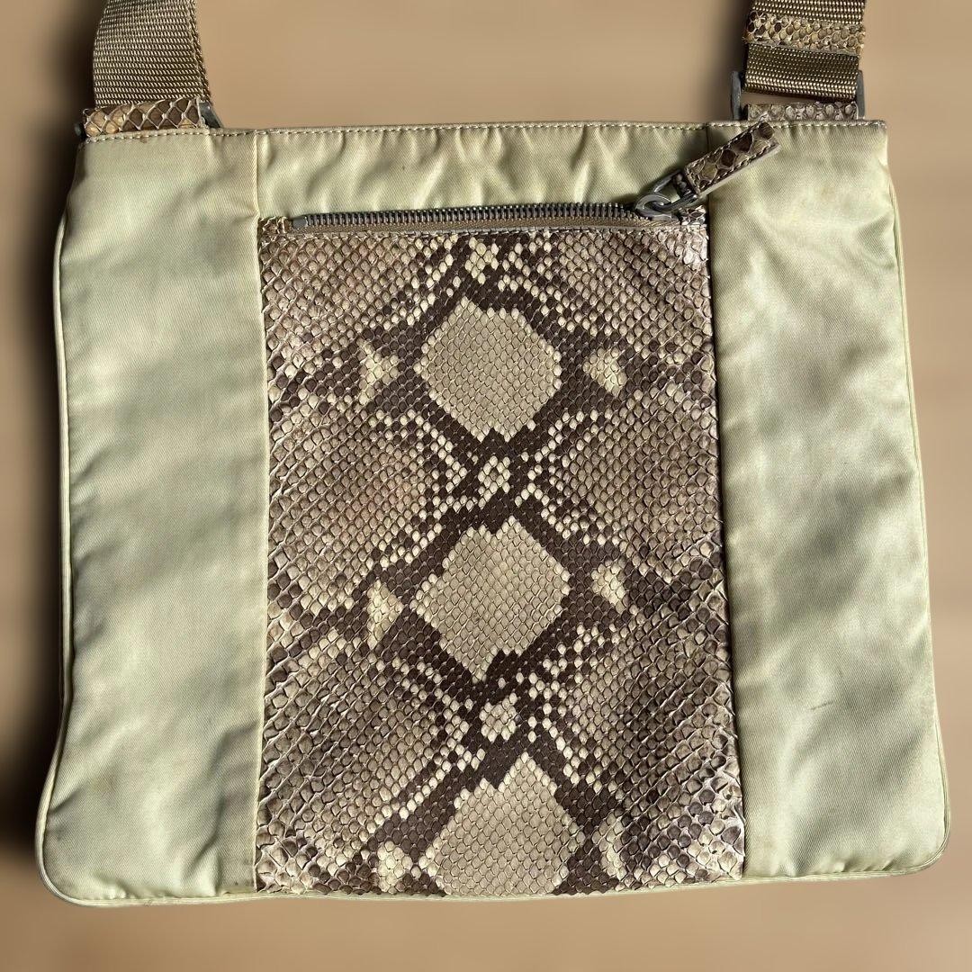 PRADA Python Nylon Shoulder Bag Beige Used Adjust… - image 9