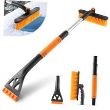  32" Extendable Ice Scraper & Snow Brush for Car Windshield, 360° Orange