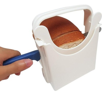 Bread Slicer Guide for Homemade   Lightweight, Foldable, 4 Slice White
