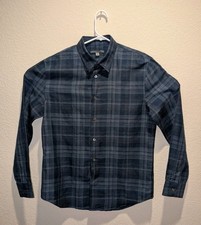 John Varvatos USA Linen Blend Shirt Mens Blue Plaid LS Button Up - M EUC