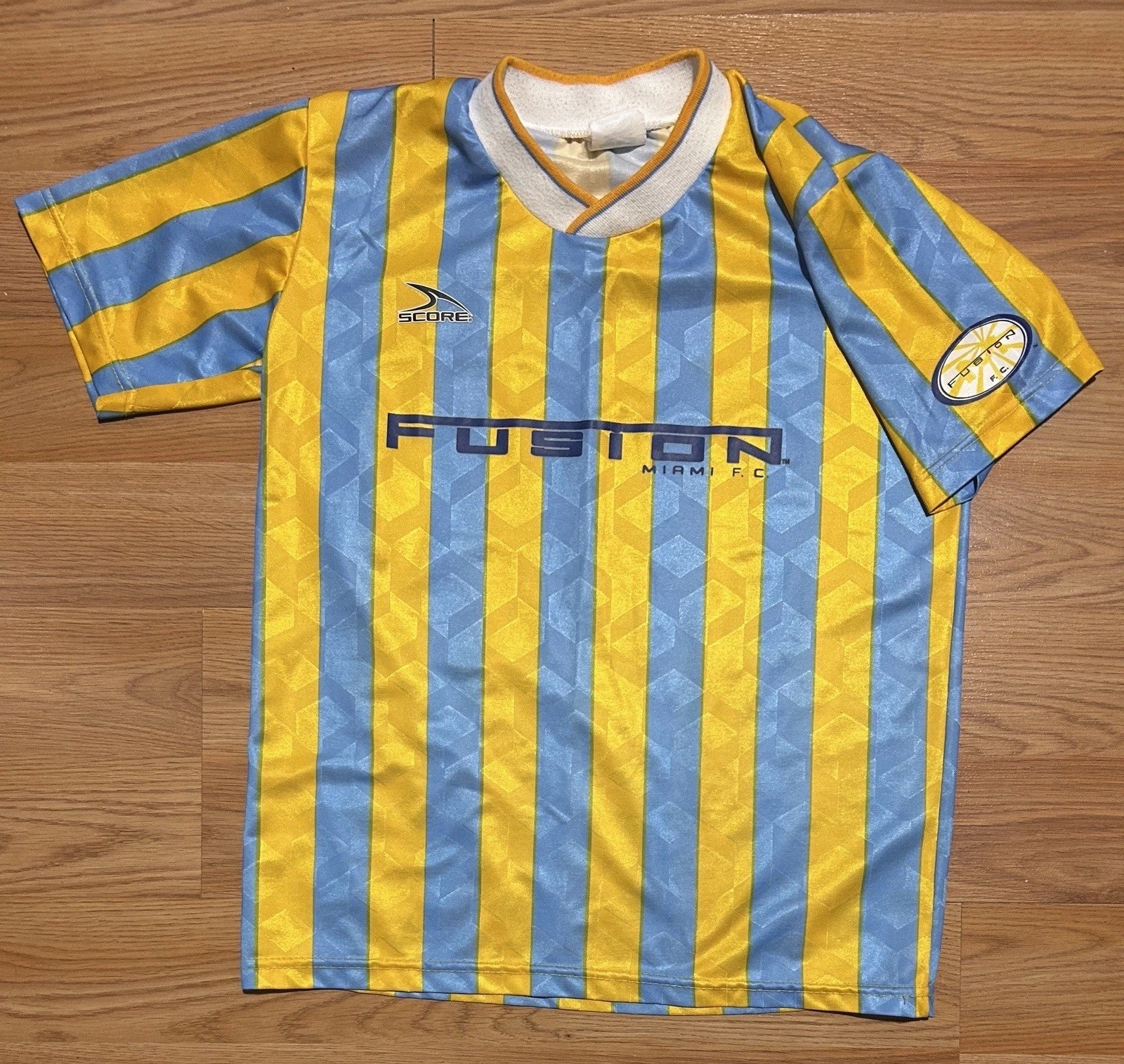 Miami Fusion MLS Tag 90s Rare Vintage Soccer Jersey Men's Small Yellow Blue USA