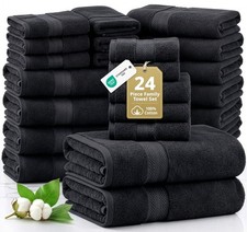 Bath Towel Set 24 Piece 100 Cotton Quick Dry Soft Black LANE LINEN