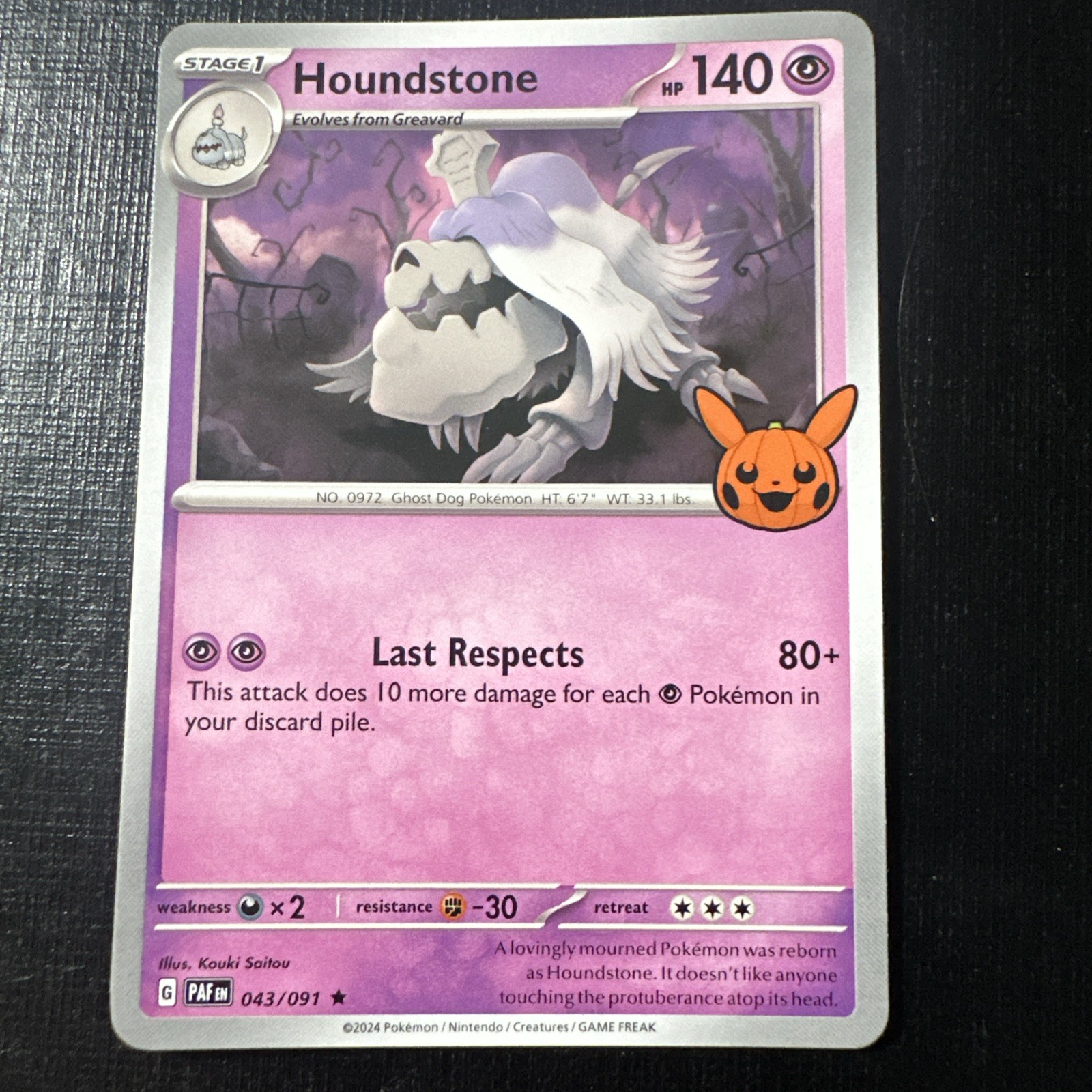 Pokémon - Houndstone - 043/091 - 2024 S&V: PAF - Trick Or Trade - Buy 3 Get 2