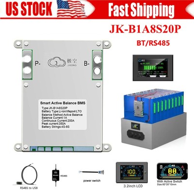 JK Smart BMS 4S-8S 200A Li-ion LiFePo4 LTO BMS 1A Active Balance BT/RS485 lot US