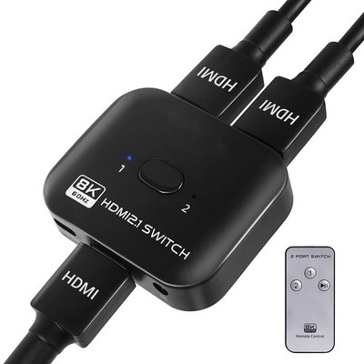 8K HDMI Switch Splitter 2 in 1 Out, Bi-Directional Switcher Support 48Gbps 4K...