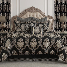 9-Piece King Size Comforter Set, European Damask Bedding Set  Black Comforter S