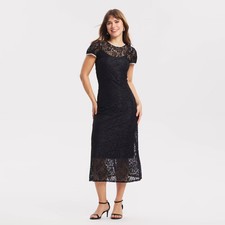 Women's Puff Short Sleeve Lace Midi Dress - A New Day Black L