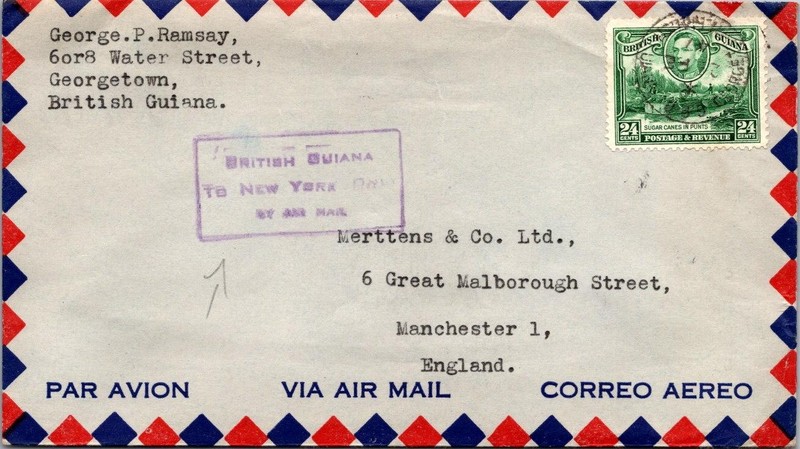 British Guiana 1947 Airmail Cover to England Via NY (BOXED MARKS) - L44034