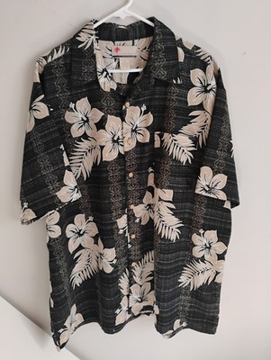 ISLAND TROPICS Men's Shirt Short Sleeve Size 2X Black Tan Button Front Hawaiian