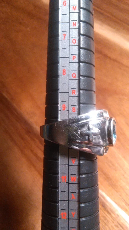 Anillo de acero inoxidable con diseño de cruz de cristal blanco topacio azul cielo para hombre (talla 10) Foto 4 de 4