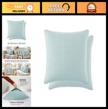 Set of 2 Euro Shams 26x26 - Decorative Quilted Blue Pillow Covers for Couch Be
