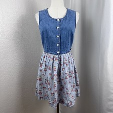 Vintage Y2K Guess Mini Dress Juniors 5 Denim Floral Prairie Cottagecore Retro