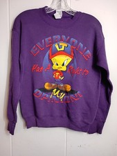 VTG Tweety Bird Purple Looney Tunes Sweatshirt L/XL 1996 Right to My Opinion USA