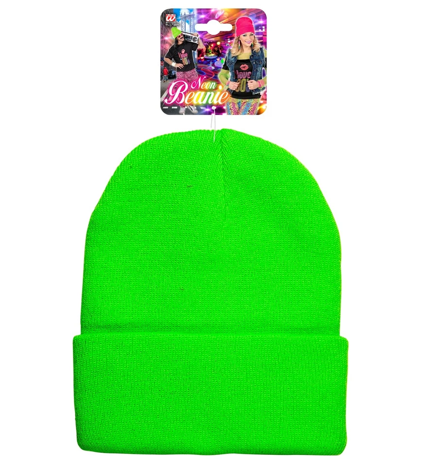 Wool Look Neon Green Beanie - Costume Accessory Fancy Dress Up 80's Disco Hat - Image 4 of 4