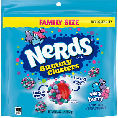 NERDS Gummy Clusters Very Berry, Crunchy and Gummy Candy, 18.5 oz, Recloseable