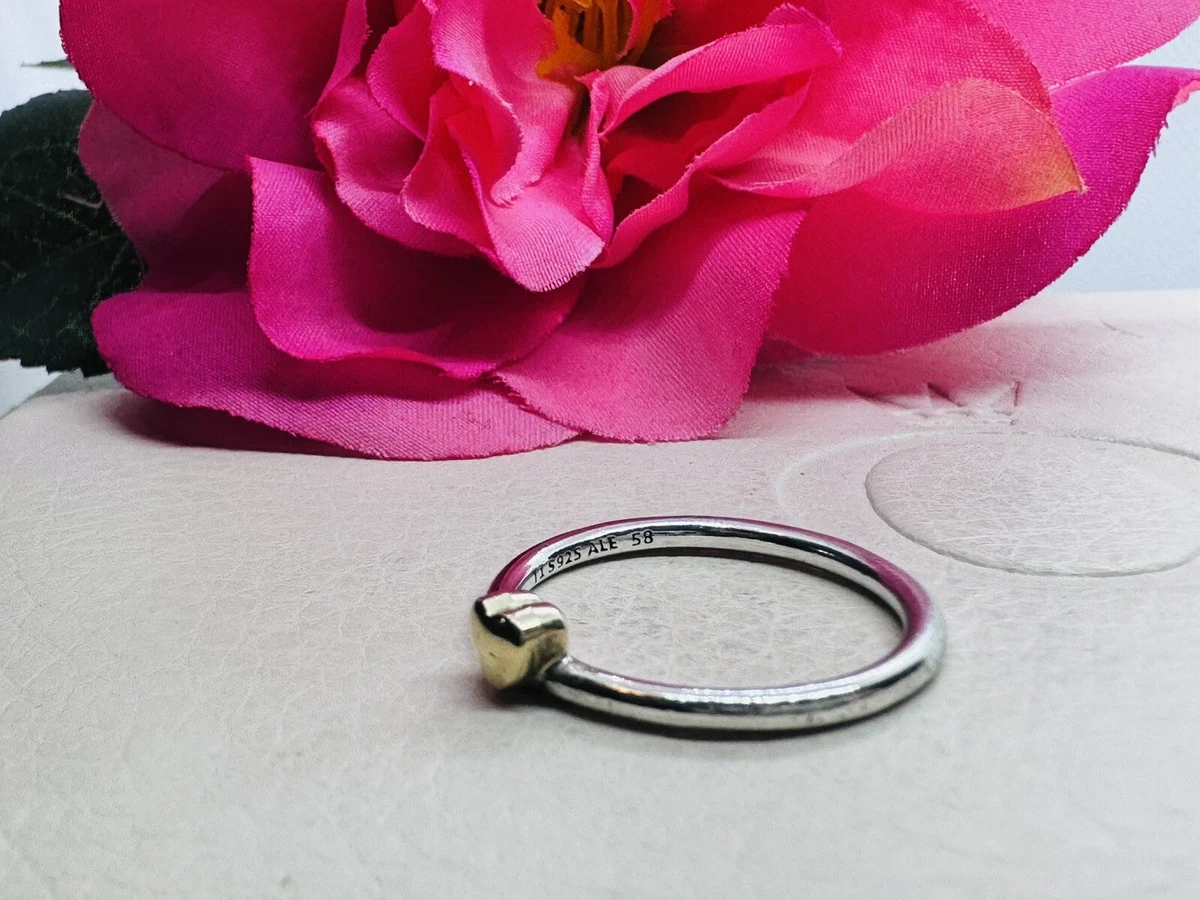 PANDORA Puzzle Heart Ring with 14k Gold 196548 Size 58 Two Tone