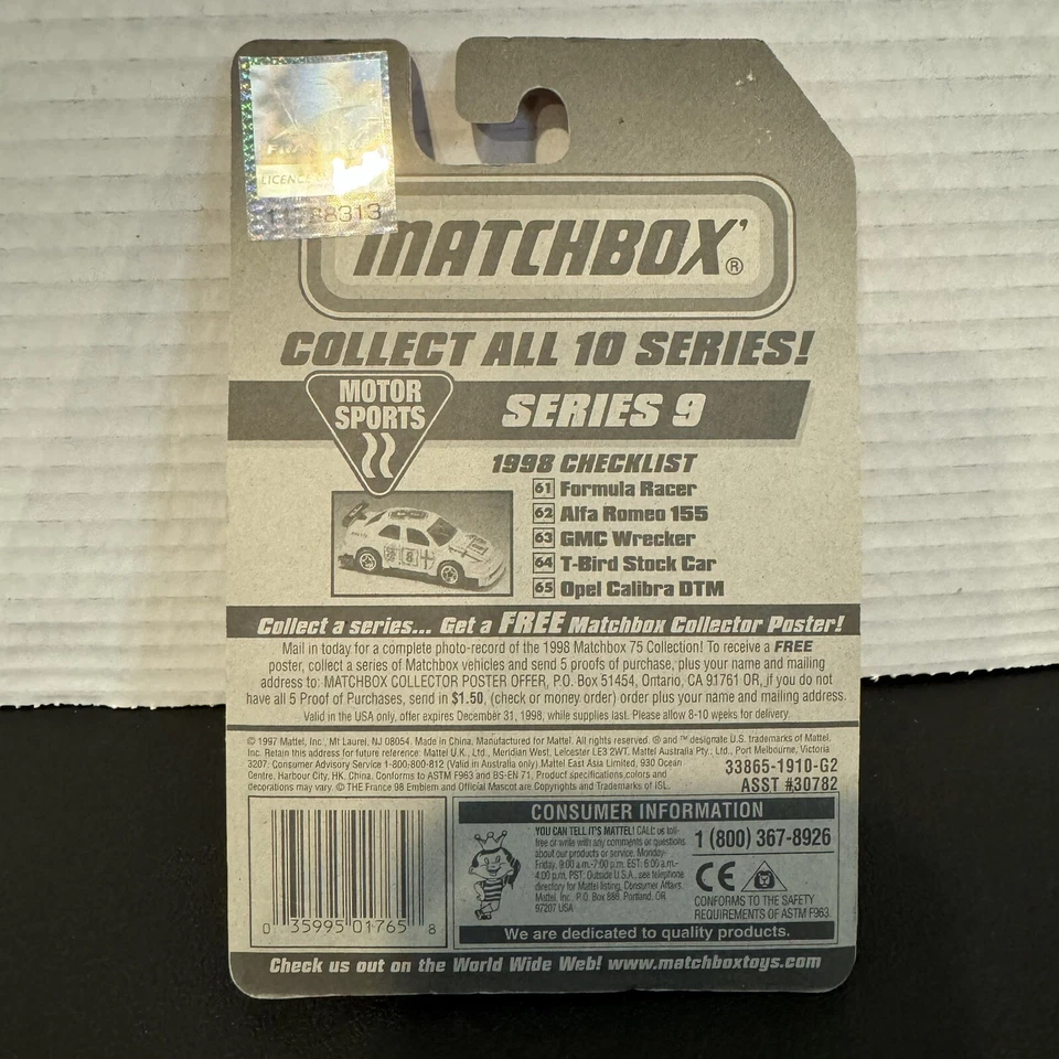 1998 Matchbox Motor Sports Opel Calibra DTM #65 World Cup Collectible Toy Car - Image 3 of 4