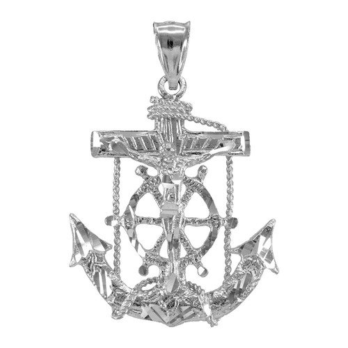 Solid Gold Mariner Crucifix Anchor Cross Nautical Wheel Unisex Pendant (Midsize) - Picture 6 of 16