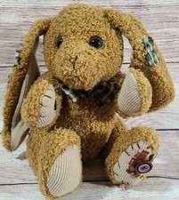 Vintage Cuddle Wit Plush Bunny Stuffed Animal Brown Plaid Bow Tie Buttons 8"