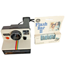 Polaroid One Step Rainbow Instant Film Land Camera SX70 Untested w New GE Flash