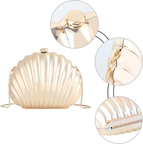 Damen Muschel Abendtasche Handtasche Meerjungfrau Kette Riemen Clutch Handtasche Z-Gold - Bild 6 von 7