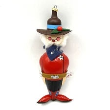 VTG De Carlini Sheriff Santa Christmas Glass Ornament 6.5"