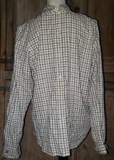 Chaps Ivory Brown Green Tan Windowpane Plaid Dress Shirt Size L Large Men's *23