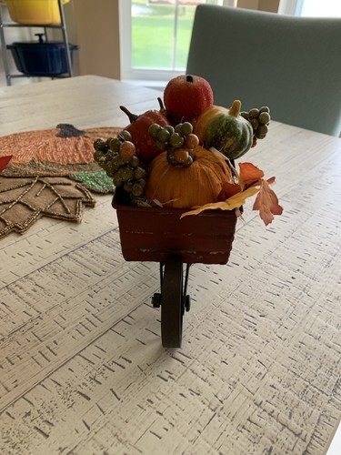 Farmhouse Rustic Fall Decor METAL PUMPKIN WAGON Cart With Wheel 9x4” New - Picture 4 of 12