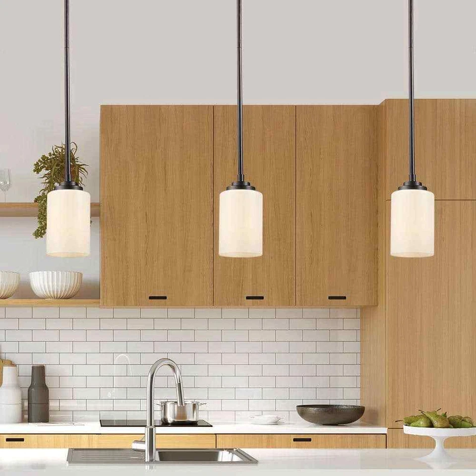 Mini colgante Bel Air Mod Pod 1 luz bronce, pantalla cilíndrica de vidrio esmerilado Foto 2 de 4