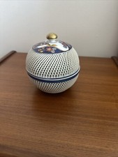 LOVELY ASIAN ROUND WOVEN DRESSER BOX JAPAN BLUE AND WHITE GOLD FINAL 