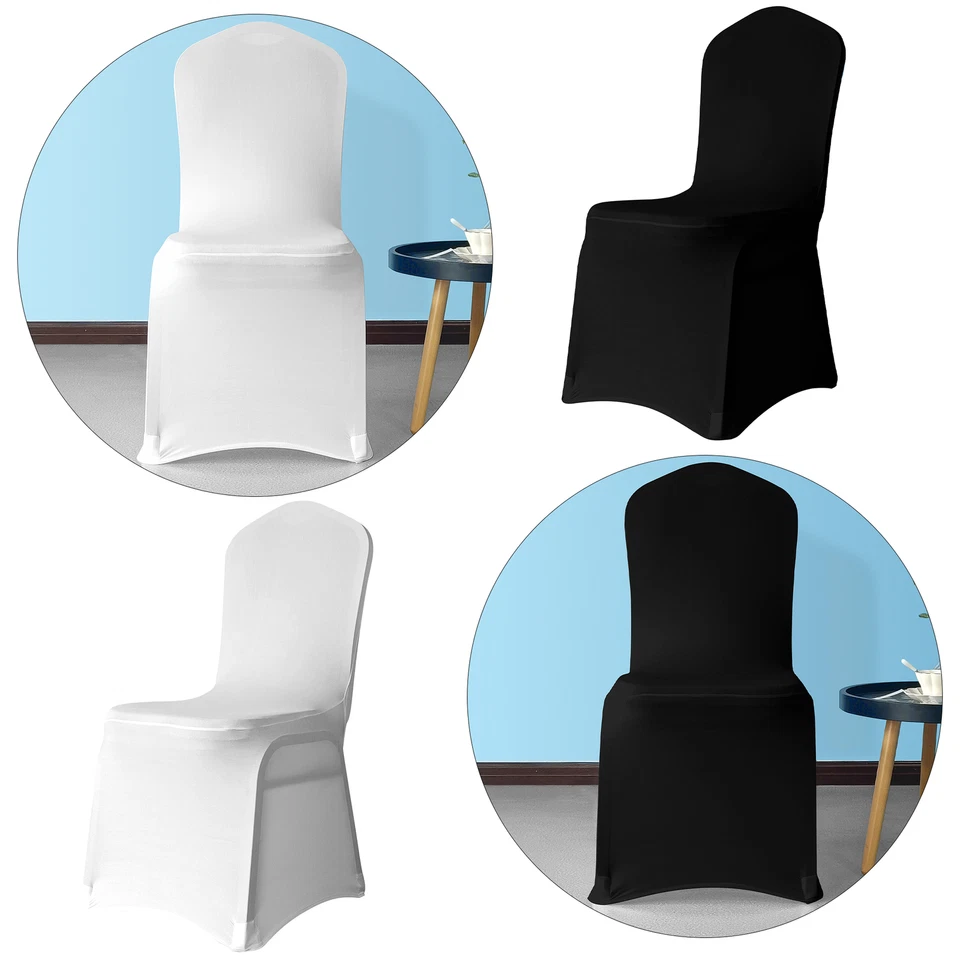 Housses De Chaise Blanc Et Noir Élastiques En Spandex Pour Salle À Manger - Photo 1/1
