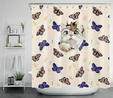 Cute and Funny Cat Scratching Butterfly Shower Curtain for Bathroom Waterproof