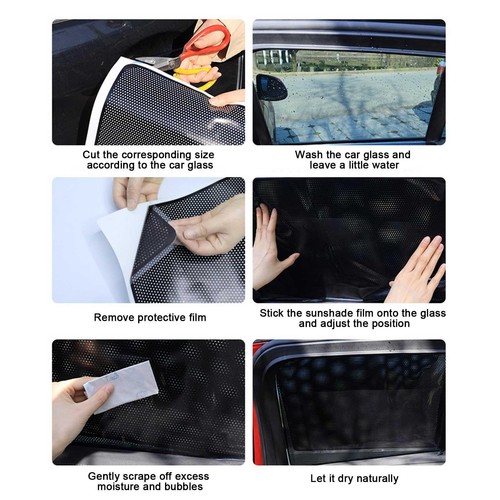 2pcs Car Side Window Mesh Film Windshield Net Sun Shade Sticker UV Protector - Foto 6 di 15
